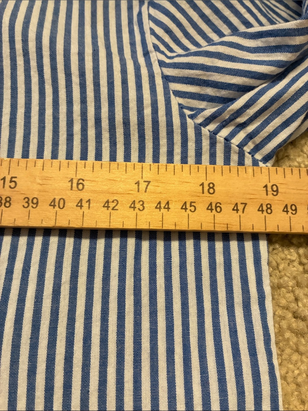 100% Cotton Striped Ruffle-Trim Blue Women’s Button-Up Top Relaxed Small - Picture 6 of 7